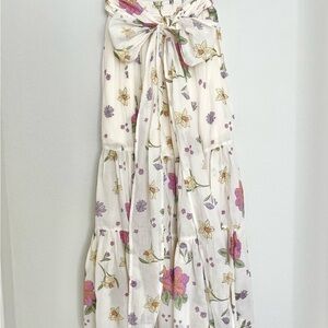 Free People Floral Maxi Skirt - Cream and Purple